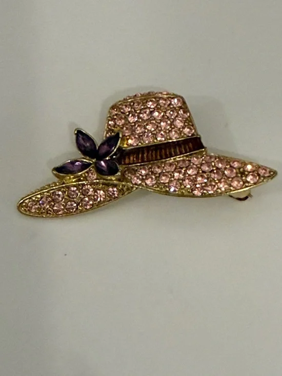 Monet Pink and Purple Rhinestone Hat Brooch - Picture 3 of 5